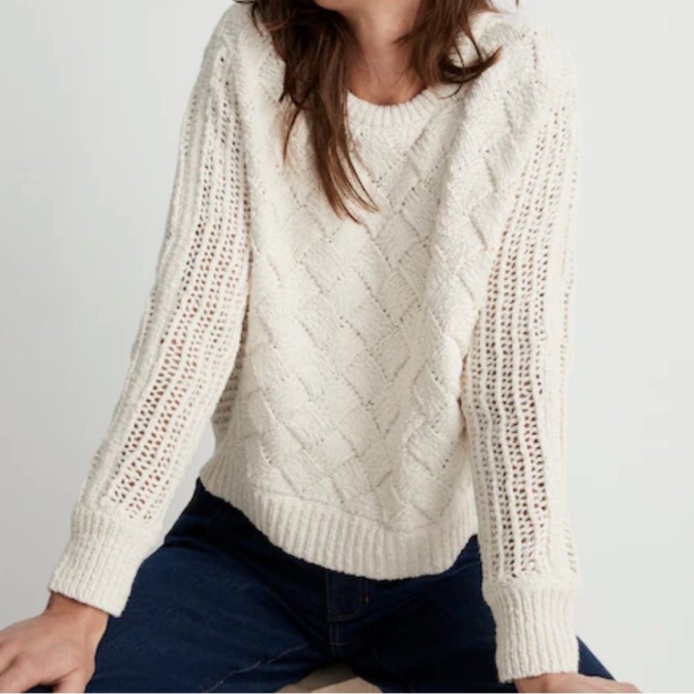 Madewell Malcolm Open Stitch Pullover Sweater Mixed Basket Stitch Fisherman’s M